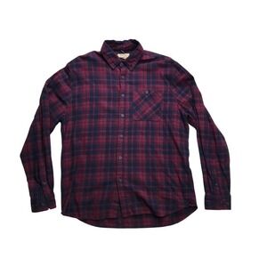 Boston Traders Mens Red Navy Plaid Flannel‎ Long Sleeve Button Up Shirt XL